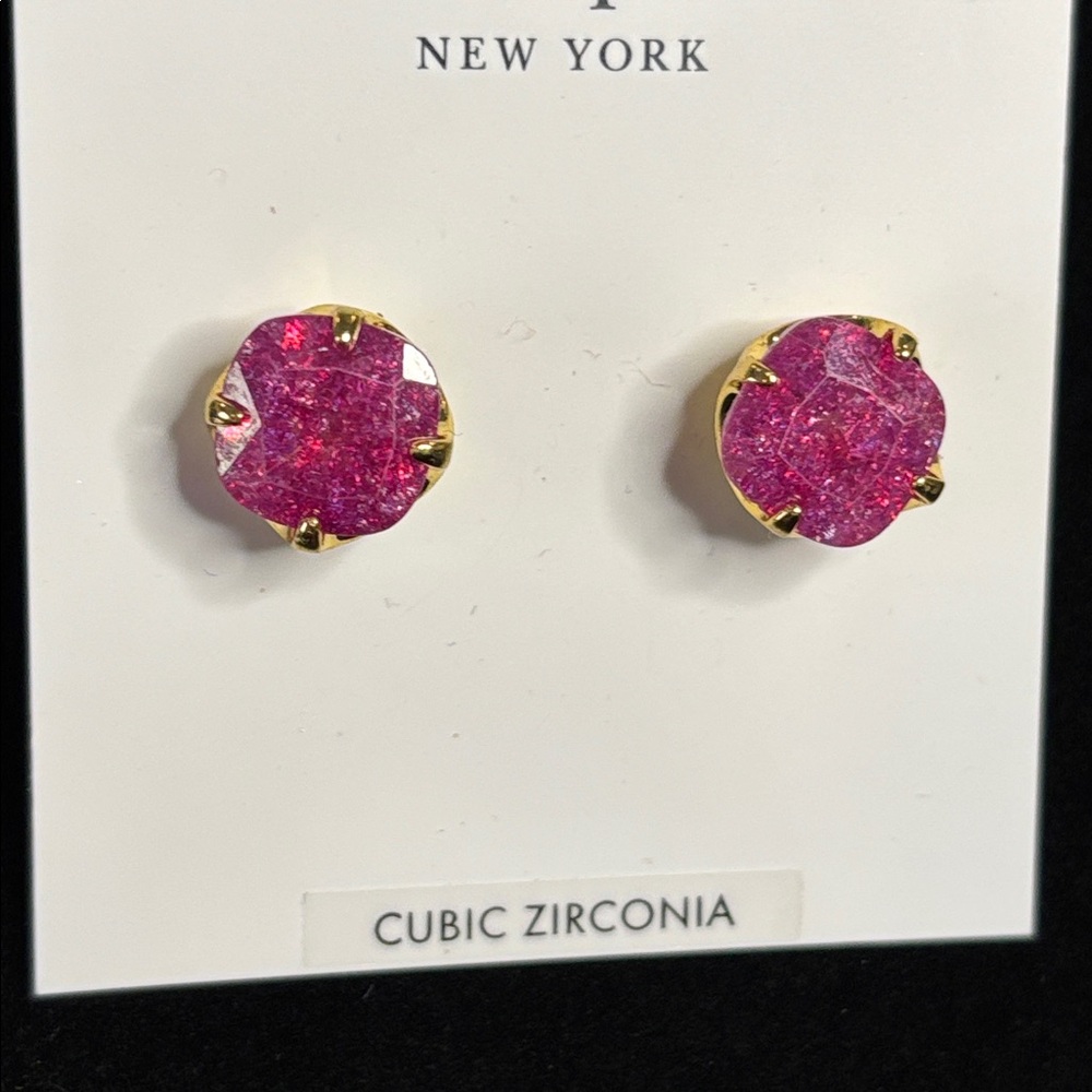 Kate Spade Fuchsia CZ Gold Tone Stud Earrings - Picture 3 of 8